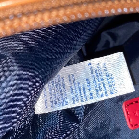 Tommy Hilfiger Faux Leather TH Embossed Brown Gold Accent Zipped Pouch Bag 13"x8 - Picture 10 of 12